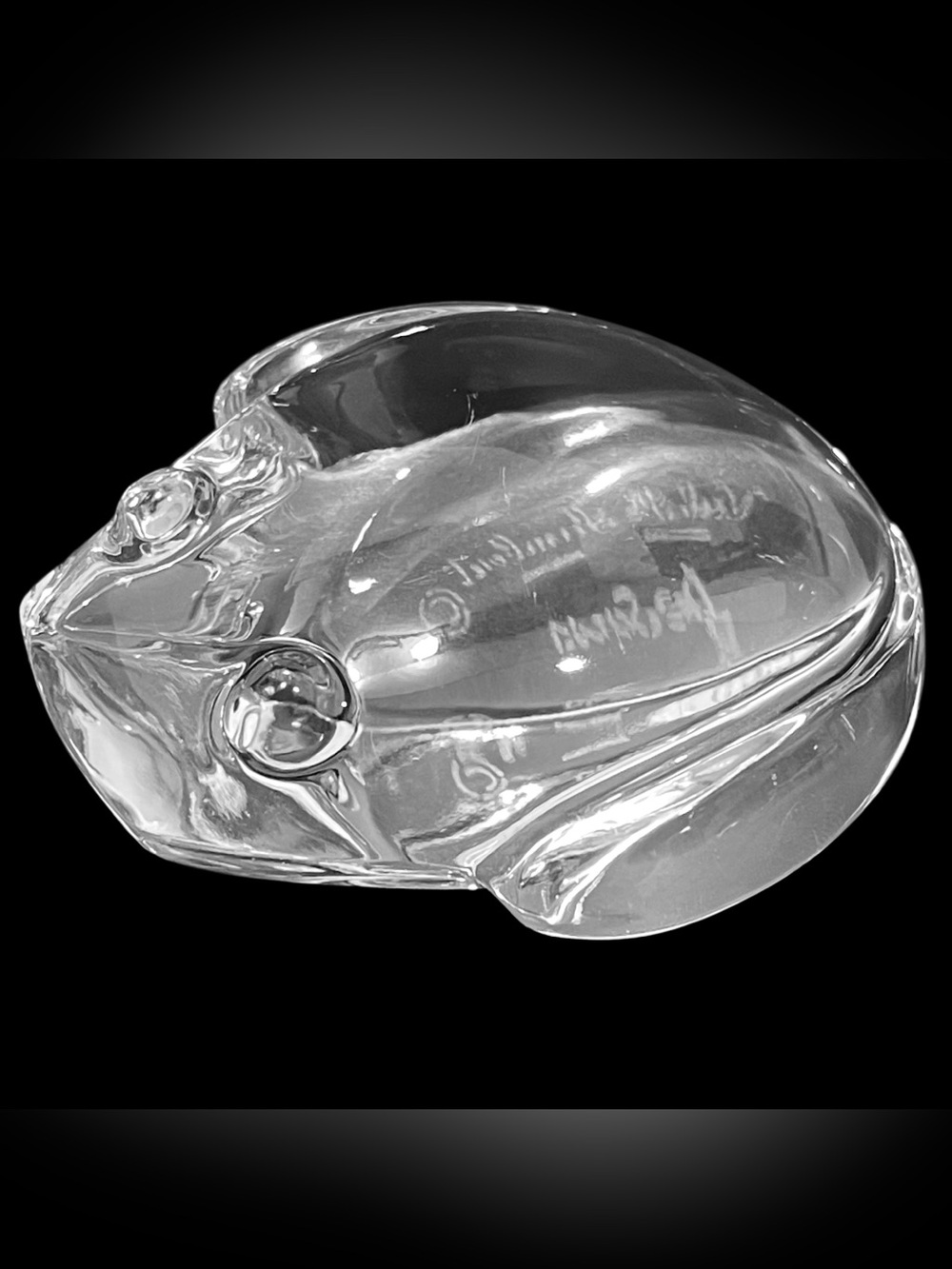 Vintage 1980s Val St. Lambert Signed De Sousa Crystal Clear Paperweight Frog